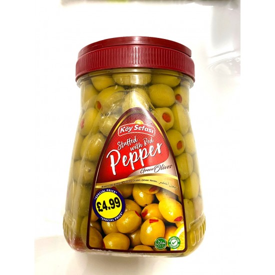 Koy Sefasi Green Olives Stuffed With Red Pepper Drained Weight 800g Net Weight 1600g - TIKLA GELSİN UK - £6.19