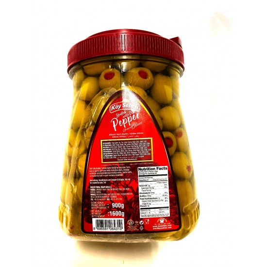 Koy Sefasi Green Olives Stuffed With Red Pepper Drained Weight 800g Net Weight 1600g - TIKLA GELSİN UK - £6.19