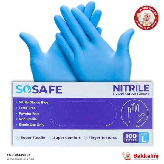 Sosafe L Boyut 100 Adet Nitril Mavi Eldiven - TIKLA GELSİN UK - £6.99