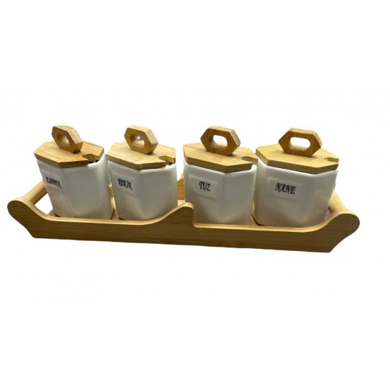 Tekbir Set Of 4 Cruets With Bamboo Base - TIKLA GELSİN UK - £24.99